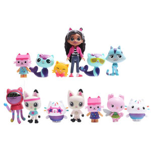 Bandai | - 13pcs Gabby Dollhouse Anime Figure Toy Smiling Car Cat Hug Gaby Girl Dolls Mercat Cartoon Action Figure Kid Xmas Birthday Gift