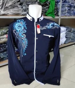 Jasko Lis Bordir Merah Marun / Pakaian Muslim Pria / Bahan Hightwis Tebal Halus Jas Koko Motif R-001