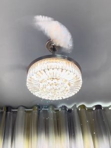 Kipas Angin Lampu Gantung 2In1 Kristal Chandelier 42 INCH Remote Mewah Gold Crystal Chandelier Gaya Nordik Minimalis Modern Lampu Ruang Tamu Hias