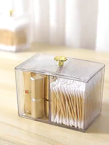 JS SHOP Makeup Storage Organizer Bathroom Jar Cotton Swab Storage Square Cotton Swab Box