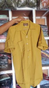 Basic Colour Shirt | Kemeja Pria Polos V - Neck Lengan Pendek Kasual Pria | Woolpeach Toyobo tojiro