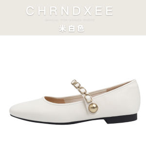 Retro Metal Strap Mary Jane Flat Bottom Shoes for Women Elegant round Toe Casual Slip-On Fashionable Alligator Leather