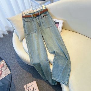 Vintage Stylish Wide Leg Denim Pants with Large Pockets