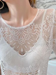 เสื้อยืดลายลูกไม้แบบสวมหัว เสื้อชั้นในรัดรูป แขนยาว ทรงเอ ผ่าหน้า ดีไซน์ใหม่ สไตล์ฤดูร้อน สำหรับผู้หญิง