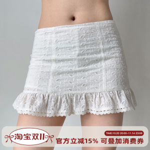 กระโปรงสั้นทรงเอผ่าหน้าปักลายดอกไม้เอวต่ำสำหรับฤดูร้อน Go เด็กผู้หญิง Go ทรงหลวม ความยาวครึ่งแข้ง ผ้าฝ้าย กระโปรงทรงเอสำหรับสาวๆ