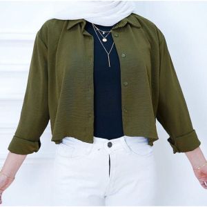 Kemeja Crop Shirt Crinkle Airflow / kemeja Hanin Crop / Kemeja Korean / kemeja Crop Top Kekinian