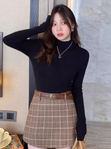 French Style Long Sleeve Wool Base Shirt Womens Autumn Winter Fashionable Inner Wear Half High Collar Soft Knitted Top