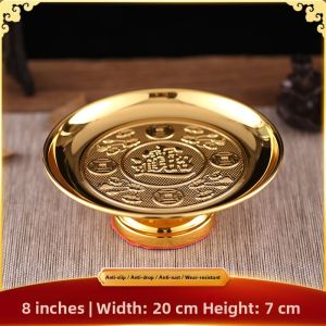 Chinese Style Alloy Offering Tray Fruit Plate Home Decorative Altar Supplies Wealth Deity Offering Tray Decorative Accessories