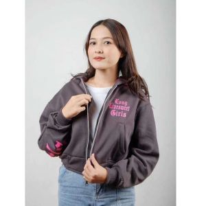 Jaket crope wanita - LIVESWEET sweater zipper hodddie crope top