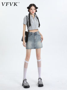 กระโปรงยีนส์ทรงเอเอวสูง ป้องกันแสง กระโปรงสั้นทรงเอสำหรับผู้หญิง ฤดูร้อน 2024 กระโปรงทรงเอทรงเอสีพื้น กระโปรงทรงเอ