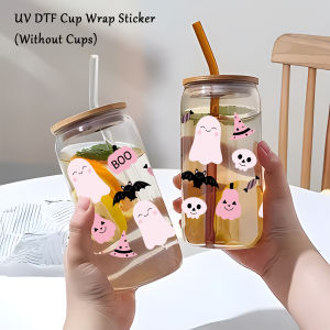1PC Halloween Ghost UV DTF Cup Wrap Sticker for 16oz Glass Coffee Mug Waterproof UV Transfer Decal for Party Water BottleLaptop