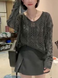 Áo Len Dệt Kim Cổ Chữ V Tay Dài Thời Trang Thu Đông Mới Về Cho Nữ Áo Len Dệt Kim Mềm Mại Thoáng Khí Dáng Rộng Không Có Mũ