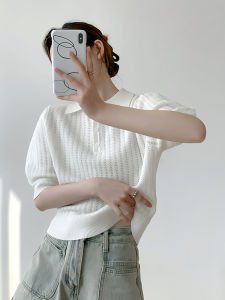 French Elegant Short Sleeve Polo Collar Lightweight Blouse