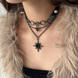 Cool Sweet Style Black Sun Star Necklace Womens Choker Unique Design Sensation High Level Clavicle Chain Fashion Jewelry