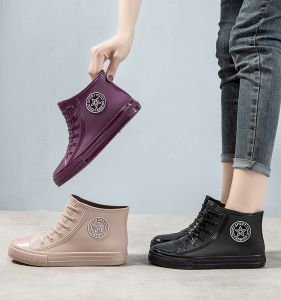 Giày Đi Mưa Nữ Đế Mềm Chống Trượt Giày Đi Rửa Xe Phong Cách Hàn Quốc Mùa Thu Đông Giày Cao Đến Giữa Bắp Chân Thời Trang Ngọt Ngào