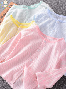 เสื้อกันยุงเด็กทารกแบบบางสำหรับฤดูร้อนเสื้อแขนยาวห้องแอร์ผ้าฝ้ายแท้เสื้อคาร์ดิแกนสำหรับเด็กชายและหญิงเด็กแรกเกิดชุดนอนใส่ด้านใน