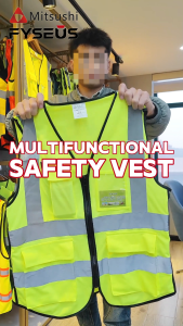Mitsushi Reflective Safety Vest with 5 Pockets and Zipper High Visibility Motorcycle Jacket Breathable Mesh Construction Safety Vest Fluorescent Signal for Police Use