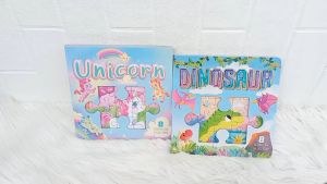 Dinosaur / Unicorn Board Book with 8 Jigsaw and a Cute Story