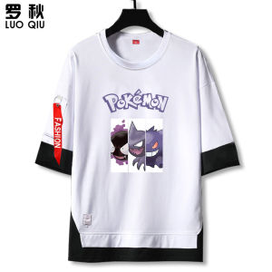 LUOQIU | Áo Thun Tay 3/4 Giả Lớp Thiết Kế Nhân Vật Pokémon