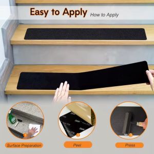 10Pcs Black Self-Adhesive Abrasive Stair Anti-Slip Pads Indoor Outdoor Safety Grip for Stairs Tubs Boats Anti Skid Traction Strips