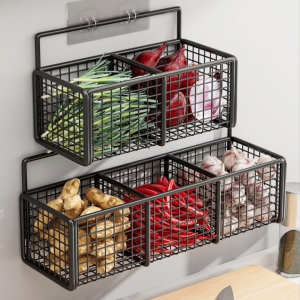 GYN Rak Wadah Tempat Penyimpanan Bawang Buah Sayur Rak Dapur Keranjang Besi Gantung Tempel Dinding