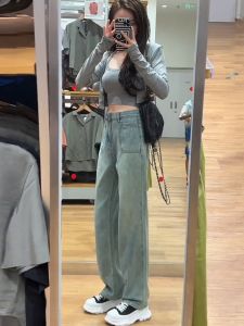 High Waist Wide Leg Denim Jeans Womens Spring Autumn New Slimming Versatile Drapey Straight Long Pants