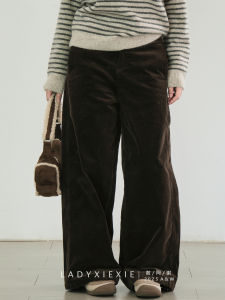 French High Waist Slimming Wide Leg Corduroy Straight Leg Pants Ladies Casual Trousers High Elasticity Cotton Blend