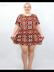 Women Round Neck Short Sleeve Ethnic Geometric Print Mini Sleep Dress Loose Casual Nightgown