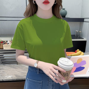 Loose Half High Collar Short Sleeve T-Shirt Womens Lazy Style Summer White Large Version Half Sleeve Top Korean Style Cotton