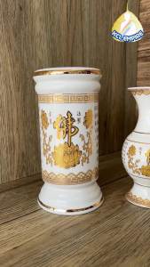 Type O 白色描金佛字心经陶瓷花瓶 供佛花瓶 般若波罗蜜多心经 供奉观音家用莲花香炉供佛花瓶 White Gold Buddha Ceramic Vase