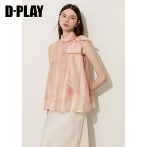 D-PLAY | Áo Blouse Dáng Xòe Off-Shoulder Màu Hồng Nhạt Họa Tiết Hoa Cột Nơ