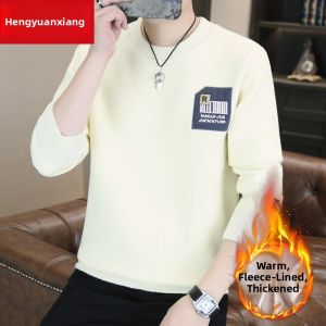 HENGYUANXIANG | Hengyuanxiang Mens Thickened Long Sleeve Knitted Sweater Winter Warm Inner Wear Fleece One-Piece Knitwear Fashion Urban Style
