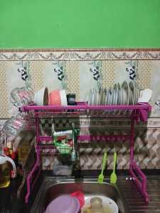 Rak cuci piring wastafel/rak piring serbaguna uk 65cm warna pink powder coating terbaru