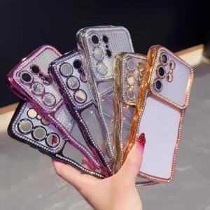 Luxury Glitter Diamond Wavy Plating Shockproof Clear Case For Samsung Galaxy S26 S25 S24 Ultra Plus Bling Camera Protector Cover