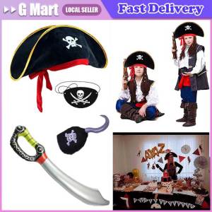 ⭐【LazTop Seller】Pirate Hat Skull Print Pirate Captain Cap Pirate Accessories Party Hat for Halloween Cosplay Caribbean Pirate Hat with Eye Patch LZC-Pirate-Cosplay-Hat