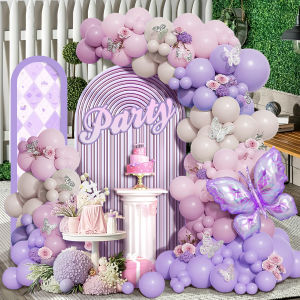 106PCS Butterfly Theme Balloon Arched Wreath Set Pink and Purple Balloons with Butterfly Foil Balloons Suitable for Girls Them