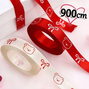 YESPERY 10/5Yards Cute Bear Bow Printed Ribbons for Christmas Wedding Valentines Day Gift DIY Packaging Ribbon Decoration