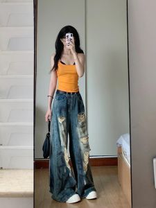 Quần Jeans Nữ Ống Rộng Ống Thẳng Cạp Cao Thời Trang Mùa Hè Quần Dài Ôm Dáng Thiết Kế Cổ Điển Phong Cách Mỹ Quần Dài Thường Ngày