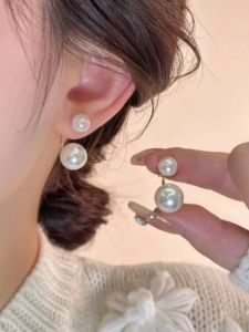 Elegant Sweet Pearl Drop Earrings Dual Wear 925 Silver Needle Simple Korean Style Post Hanging Large Small Pearl Studs