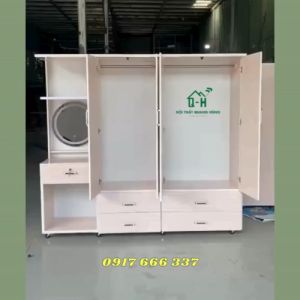 TỦ NHỰA QUẦN ÁO KÈM BÀN TRANG ĐIỂM MÀU VÂN SỒI KEM CÓ ĐÈN LED CAO CẤP - GIAO NHANH 2H