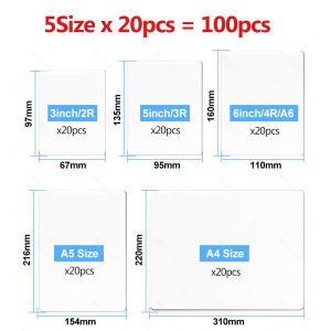 100pcs 5 Sizes 80mic Clear Laminating Pouches 3/5/6/inch A5 A4 Thermal Laminator Pockets for Hot Laminator Letter/Photo/Menu