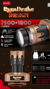 AOKI Senter Kepala PyroDrake | Bisa Menyulut Api | Sensor Gerak | 3 Warna Cahaya | USB Recharge 3705X 2500Lumen -ZS
