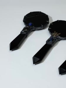 1pc Natural Obsidian Scrying Mirror Set Handcrafted Black Stone Decorative Mirror Home Tabletop Display Ornament