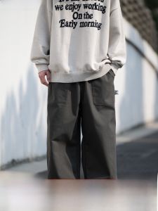 BELLKENIDEA Vintage Washed Straight Leg Mens กางเกงลำลอง Pure Color อินเทรนด์ Workwear กางเกงขายาว อ่อนเยาว์ ฤดูใบไม้ร่วง ผ้าฝ้าย โพลีเอสเตอร์