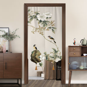 New Chinese Style No-Punching Door Curtain Partition Curtain Tassel Bathroom Kitchen Bedroom Waterproof Cotton Linen Art