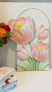 (ẢNH THẬT) Tranh treo tường đèn led hoa tulip hồng 15 trang trí decor làm quà tặng tân gia