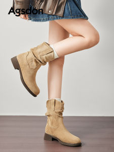 Agsdon Womens Short Martin Boots Retro Cowboy Boots Thick Bottom Pointed Toe Casual Fashion Boots Leather Upgraded Version