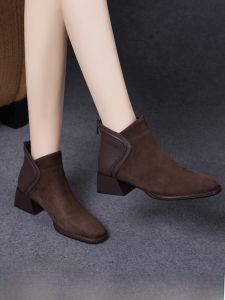 SHIPAILUO | Matte Short Boots Womens Chunky Mid Heel Shoes Autumn Winter Real Leather Soft Leather Martin Boots Womens Fashion Boots