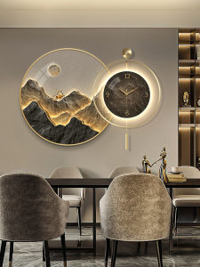 Modern Light Luxury Restaurant Decoration Painting with Clock Hanging Painting High-End Entry Lux Dining Room Mural New Chinese Style Landscape Painting for Living Room