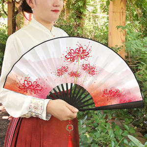 Retro 10-Inch Fan Illustration Folding Fan with Tassel Hanfu Ma Face Skirt Accessory Dance Fan Portable Dominant